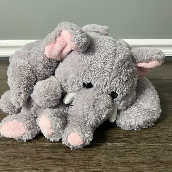 KellyToy Large Gray Pink Elephant With Baby‎ Plush 24" Stuffed Animal Toy - Picture 1 of 6